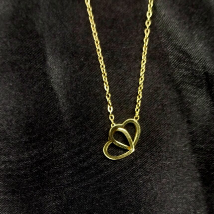 Double Heart Interlock Korean Necklace